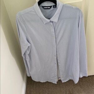 Lands' End Women's Blue Striped Button Down Shirt